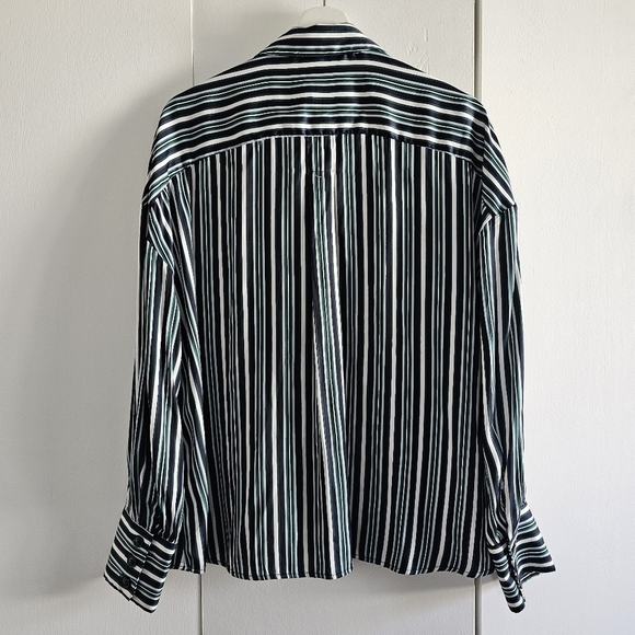 Free People Mad About You Button Down Shirt Top Navy Green Striped Size M - Picture 3 of 5